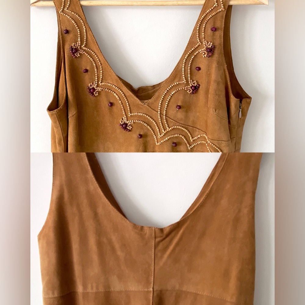 Suede sleeveless beaded midi dress - Picture 7 of 15
